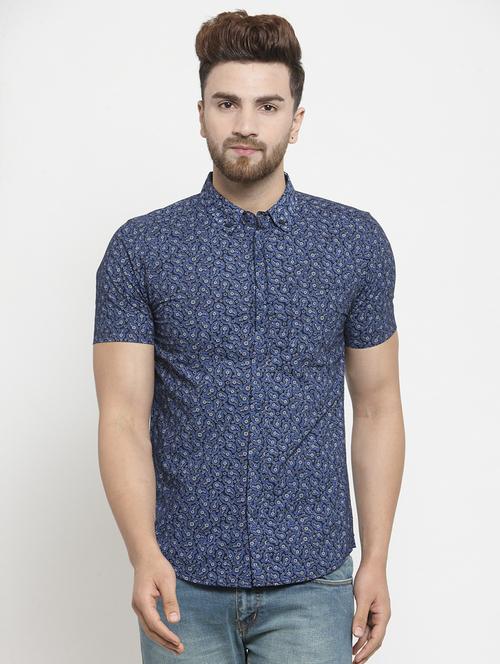 blue printed casual shirt - 15912398 - Standard Image - 1