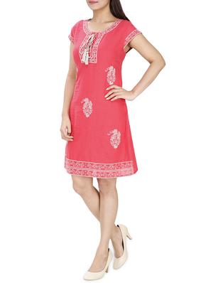 lace up detail embroidered a-line dress - 15913015 - Standard Image - 2