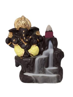 golden peacock yellow back flow smoke incense burner lord ganesha emblem auspicious and success red polyresin incense holder - 15914535 - Standard Image - 2
