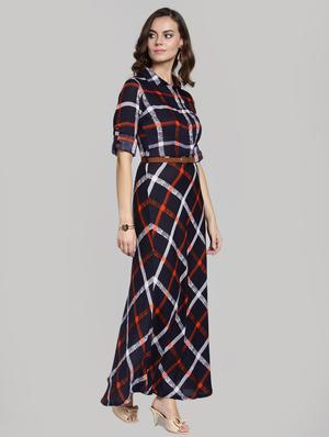 roll up sleeved checkered maxi dress - 15919029 - Standard Image - 2