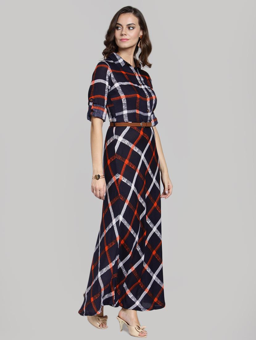 roll up sleeved checkered maxi dress - 15919029 - Zoom Image - 2