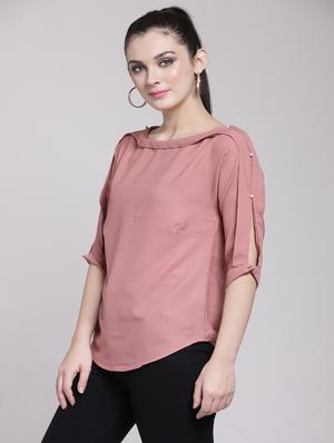 boat neck pearl embellished top - 15919119 - Standard Image - 2