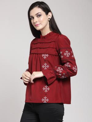 lace trim criss cross embroidered top - 15919127 - Standard Image - 2