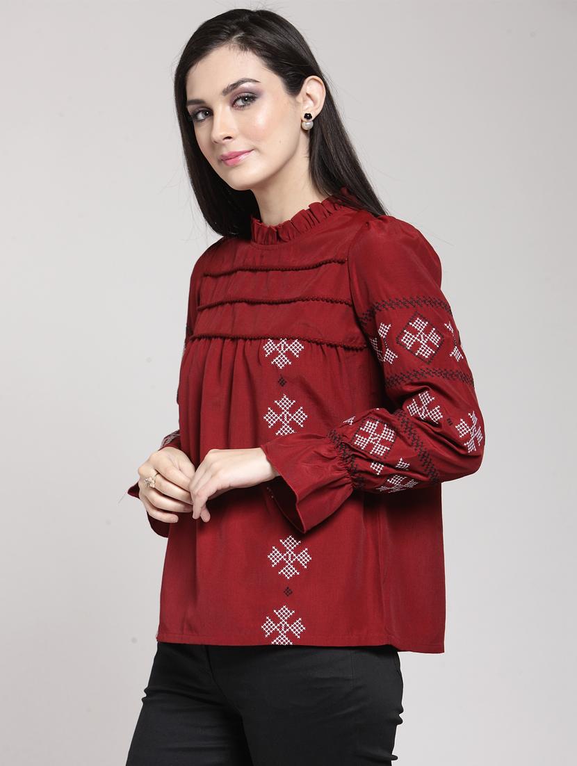 lace trim criss cross embroidered top - 15919127 - Zoom Image - 2