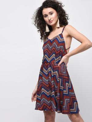 strappy back chevron flared dress - 15920030 - Standard Image - 2