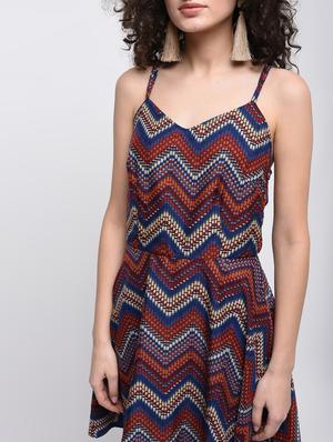 strappy back chevron flared dress - 15920030 - Standard Image - 5