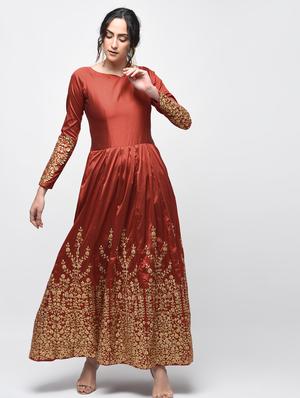 embroidered semi-stitched anarkali suit - 15920622 - Standard Image - 2