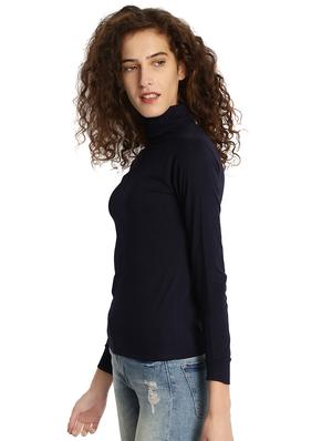 Navy blue solid turtle neck tee - 15921966 - Standard Image - 2