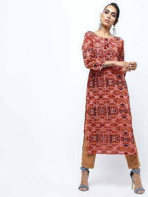 printed straight kurta with tassels - 15922552 - Standard Image - 2