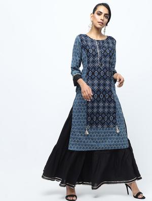 printed kurta with sharara set - 15922561 - Standard Image - 2