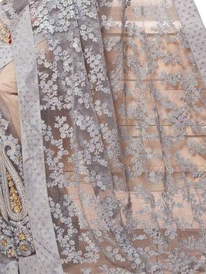 floral embroidered grey saree with blouse - 15923149 - Standard Image - 2