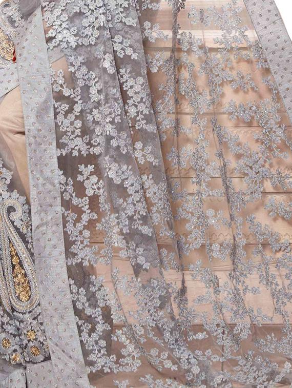 floral embroidered grey saree with blouse - 15923149 - Zoom Image - 2
