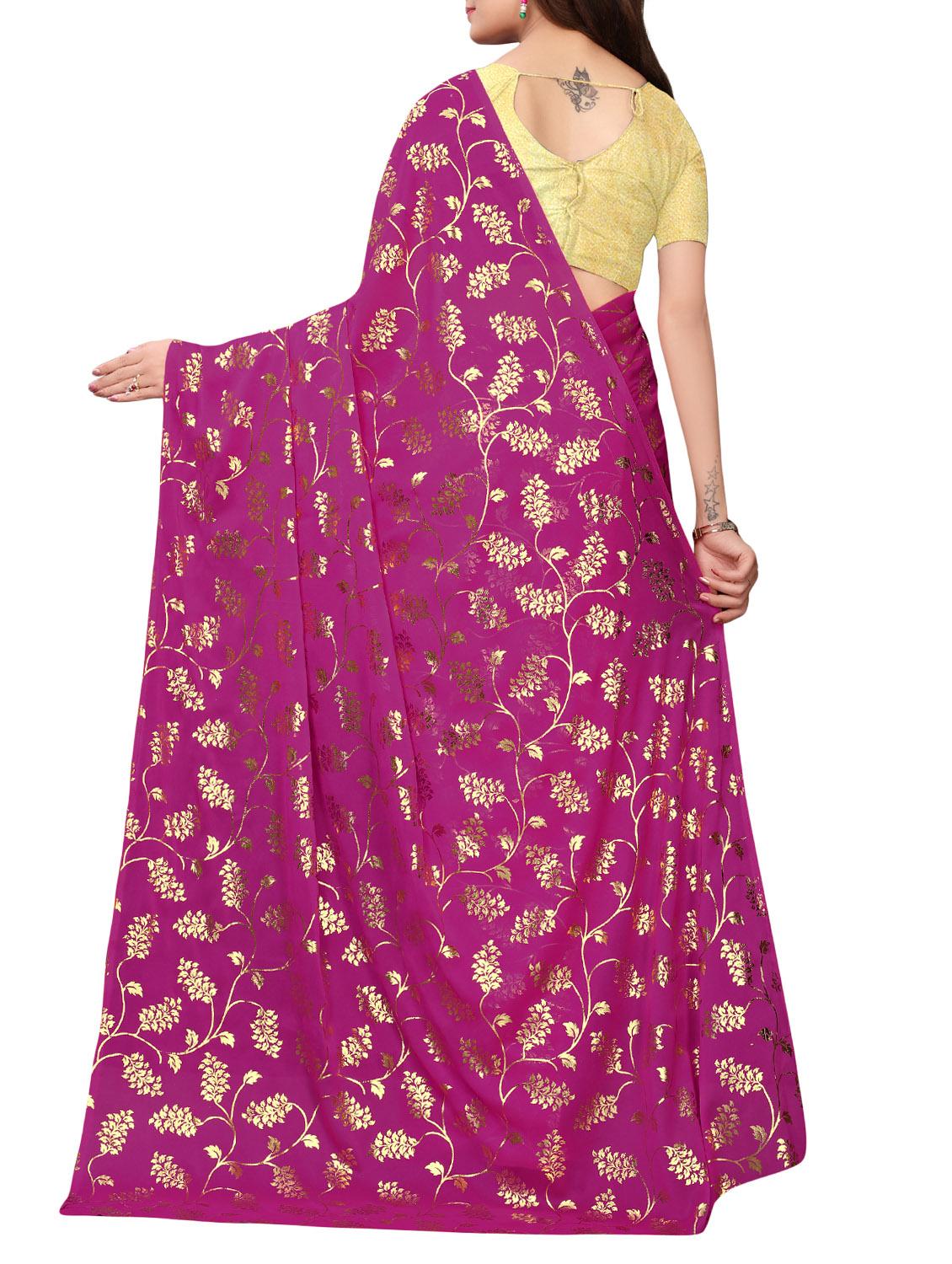 foil printed saree with blouse with blouse - 15923443 - Zoom Image - 2