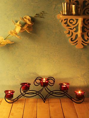 home sparkle five arm black iron candle tealight holder with glass cup stand centerpiece table décor - 15924172 - Standard Image - 2