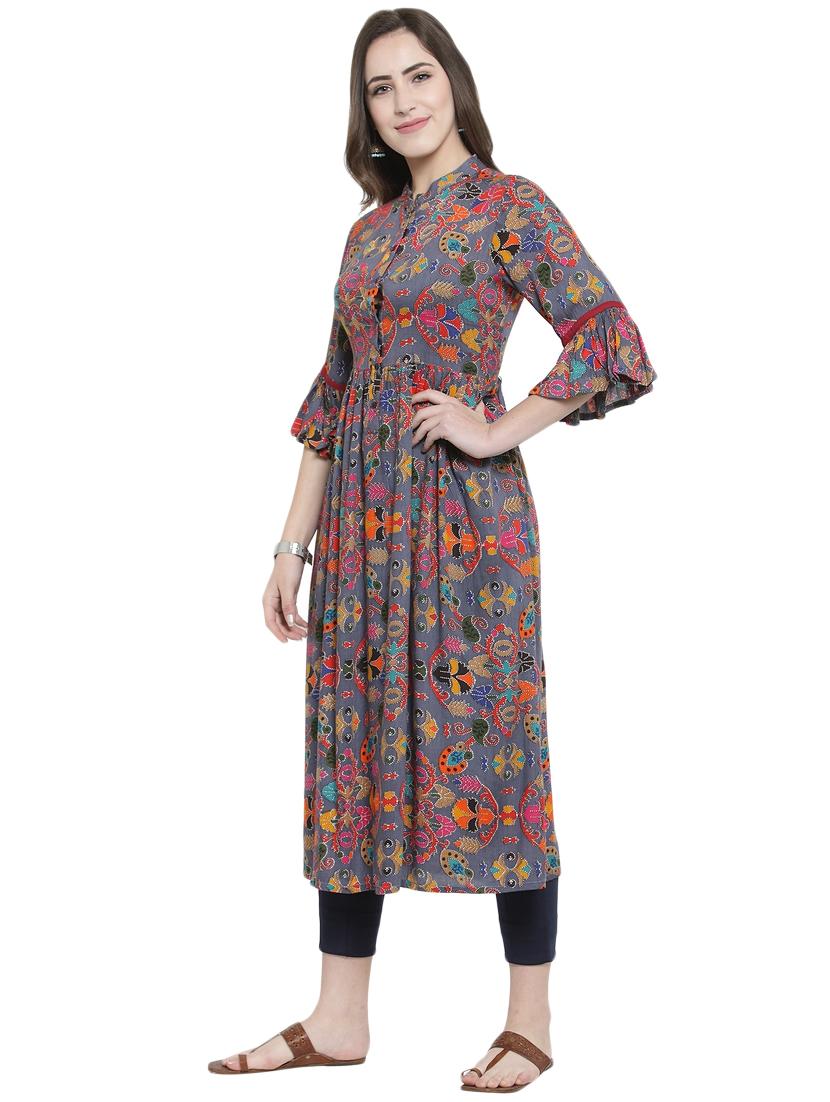 flared bell sleeves printed kurta - 15924306 - Zoom Image - 2