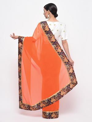 kalamkari border orange saree with blouse - 15924762 - Standard Image - 2