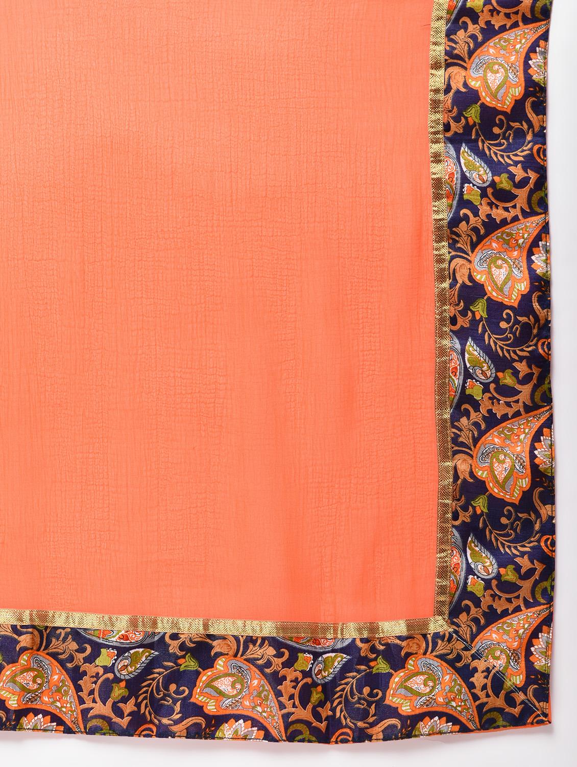 kalamkari border orange saree with blouse - 15924762 - Zoom Image - 5