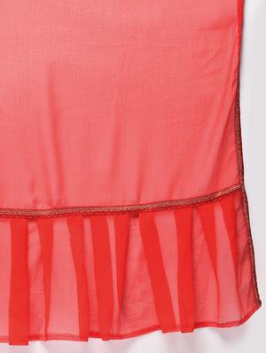 ruffle border red fusion saree with blouse - 15924764 - Standard Image - 5