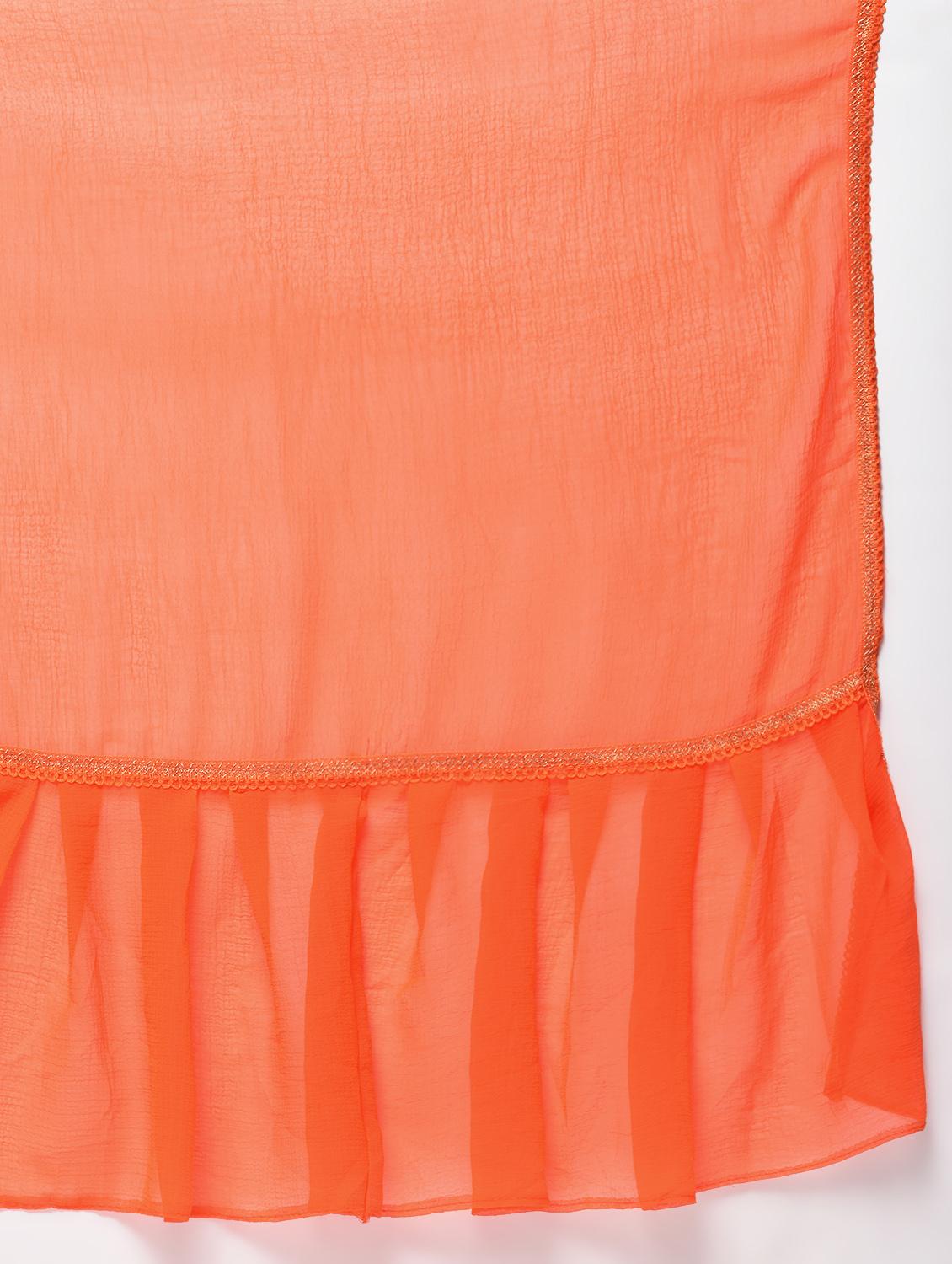 ruffle border orange fusion saree with blouse - 15924766 - Zoom Image - 5