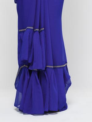 ruffle lace border blue saree with blouse - 15924767 - Standard Image - 5