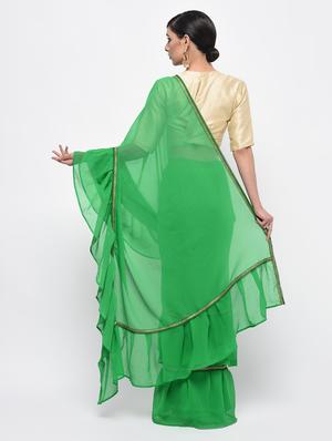 ruffle border green fusion saree with blouse - 15924769 - Standard Image - 2