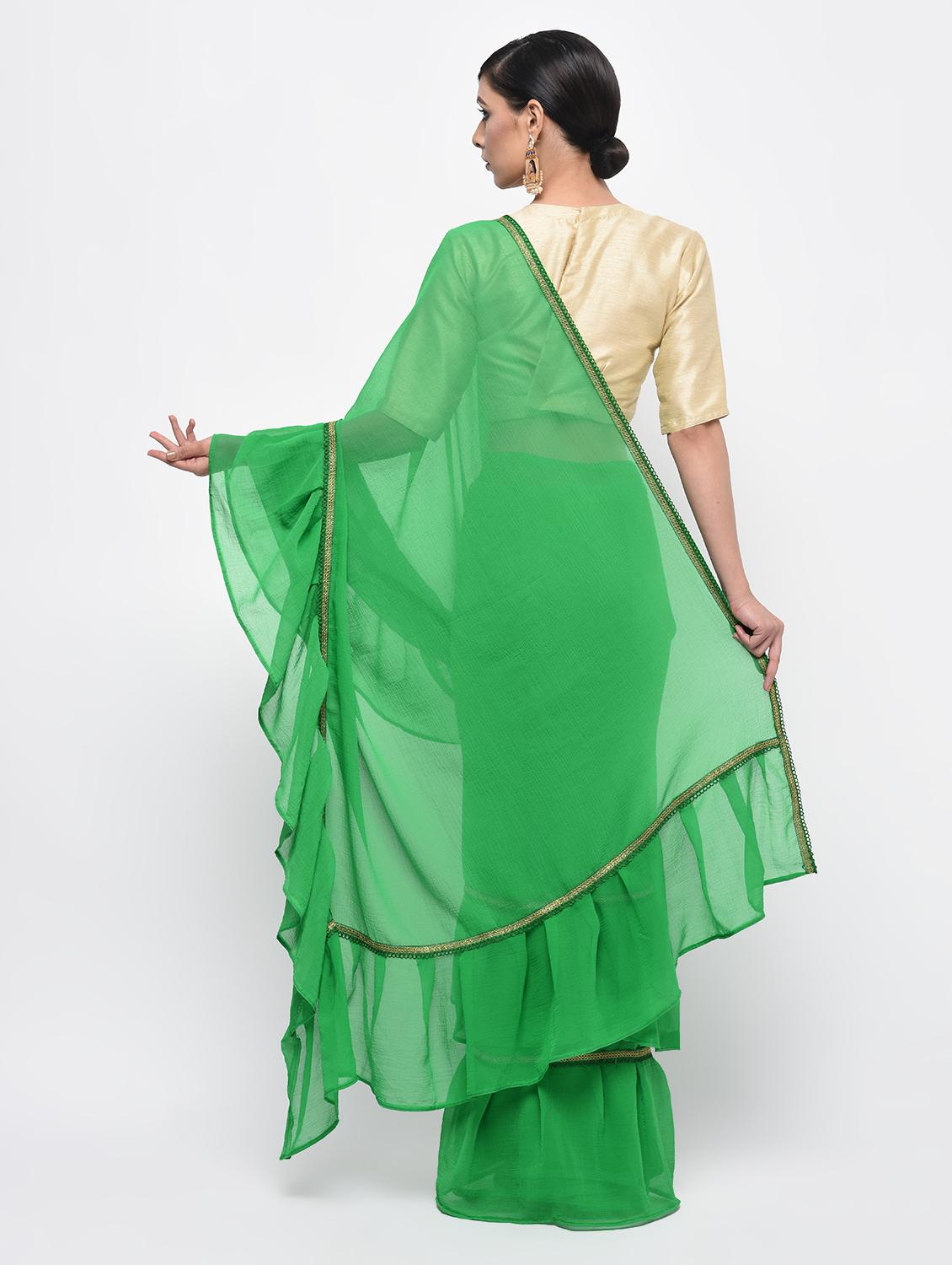 ruffle border green fusion saree with blouse - 15924769 - Zoom Image - 2