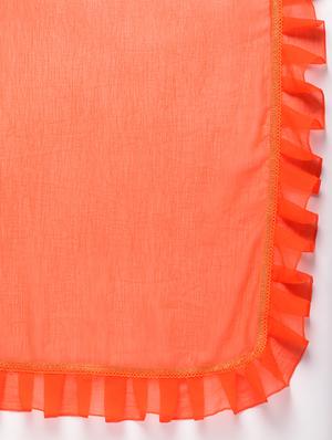 ruffle border orange fusion saree with blouse - 15924772 - Standard Image - 5