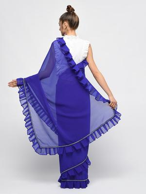ruffle lace border blue saree with blouse - 15924773 - Standard Image - 2
