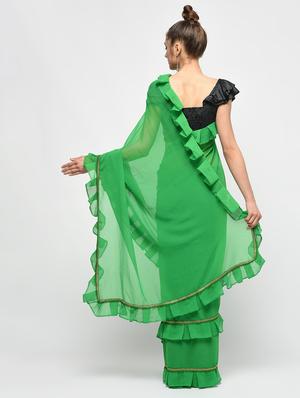 ruffle lace border green saree with blouse - 15924775 - Standard Image - 2