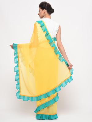 ruffle border yellow fusion saree with blouse - 15924781 - Standard Image - 2