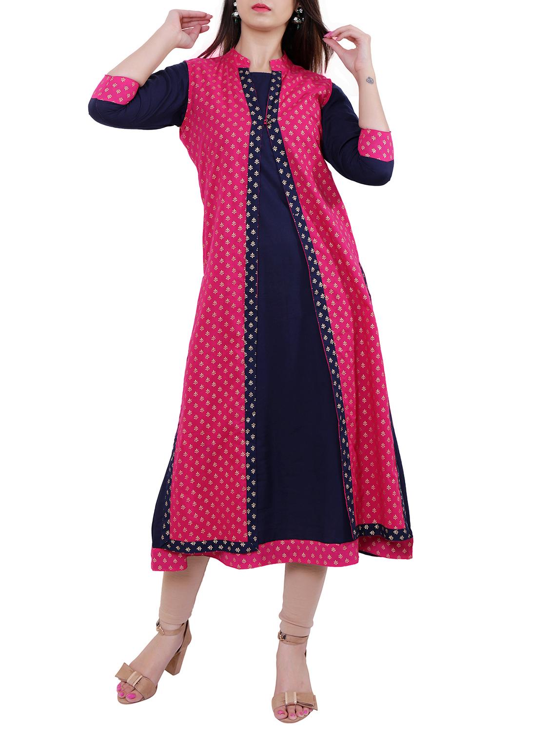 foil print kurta with jacket - 15926431 - Zoom Image - 2
