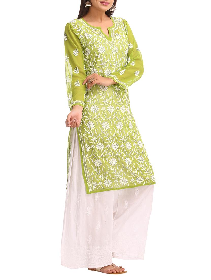 chikankari straight kurta - 15926900 - Zoom Image - 2