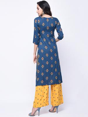 floral printed layered kurta with palazzo set - 15926923 - Standard Image - 2