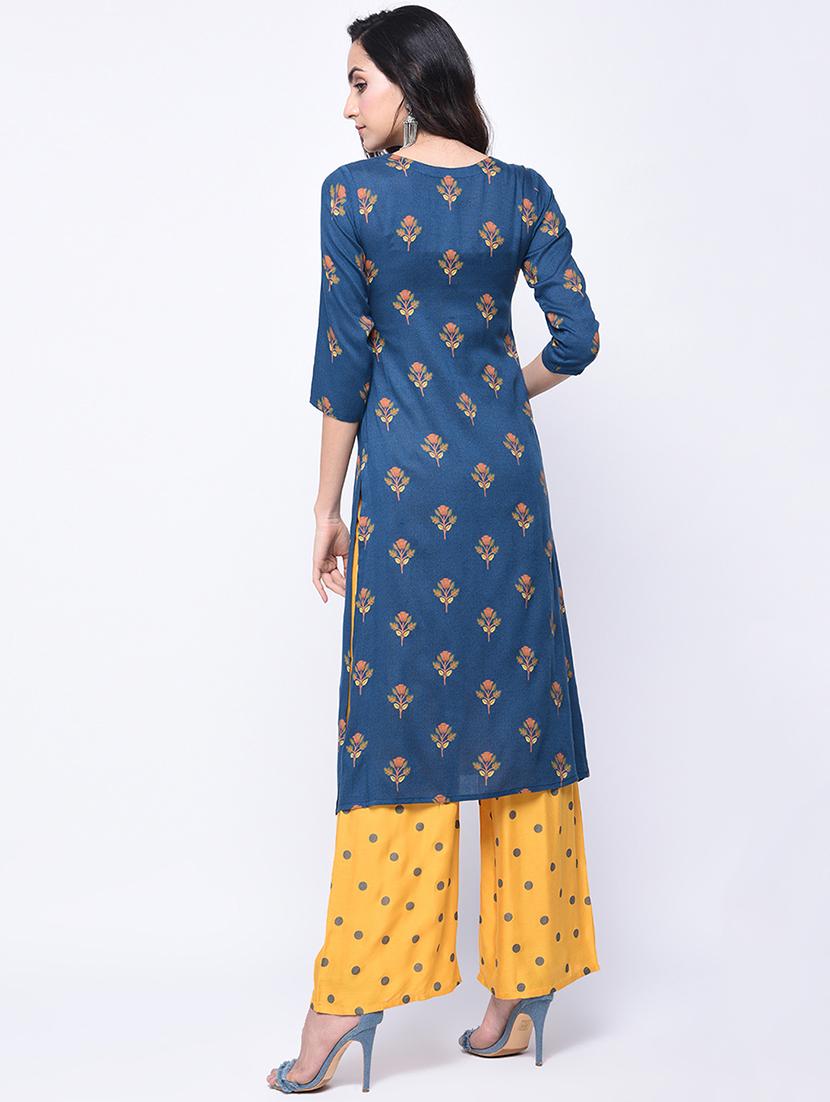 floral printed layered kurta with palazzo set - 15926923 - Zoom Image - 2