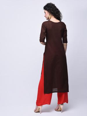 embroidered kurta with palazzo set - 15927027 - Standard Image - 2