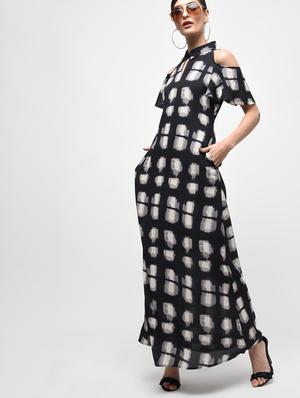cold shoulder shirt collar maxi dress - 15928065 - Standard Image - 2