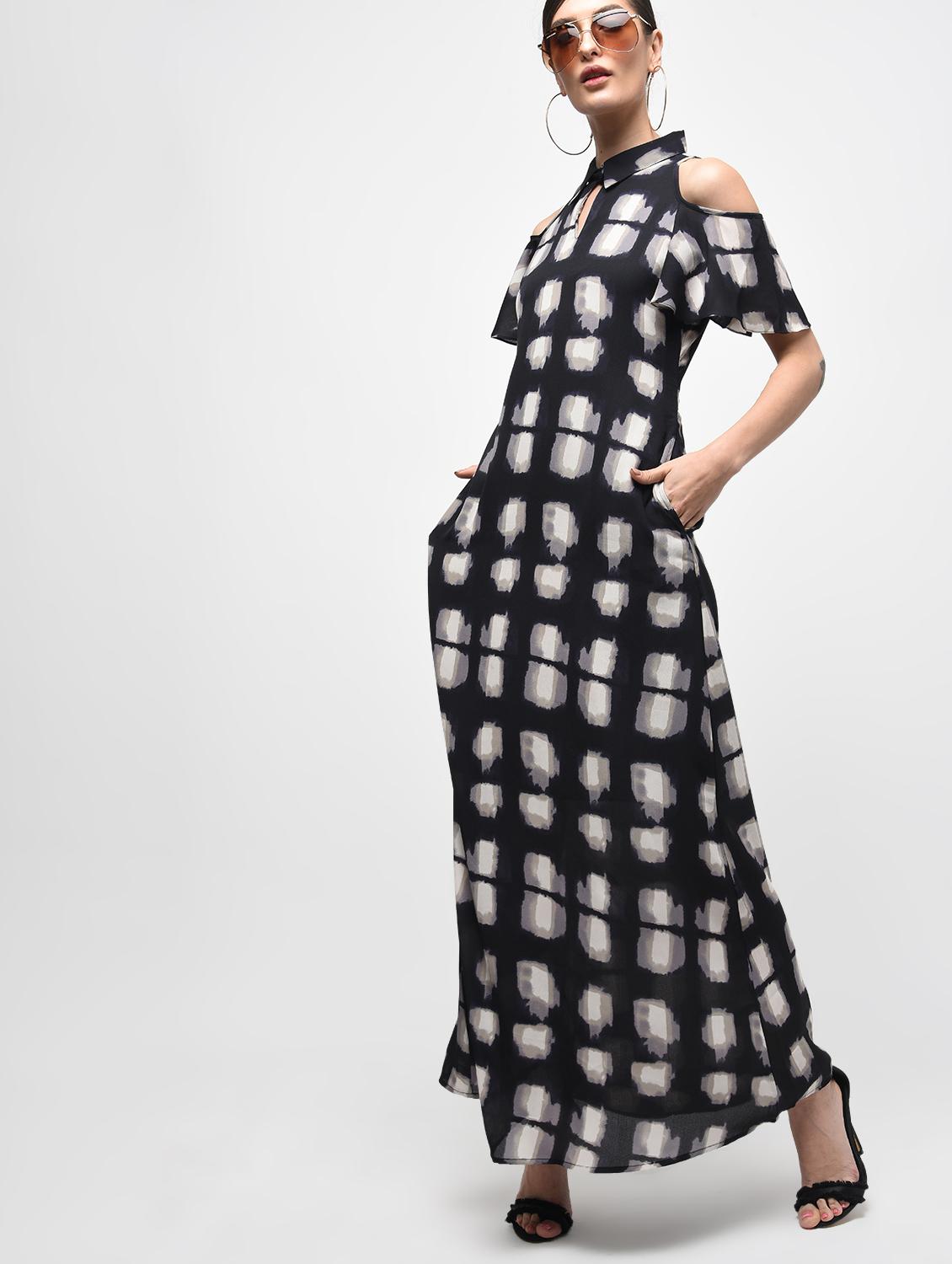 cold shoulder shirt collar maxi dress - 15928065 - Zoom Image - 2