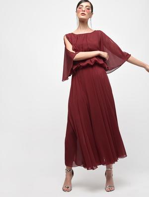 cape sleeved blouson maxi dress - 15928077 - Standard Image - 2