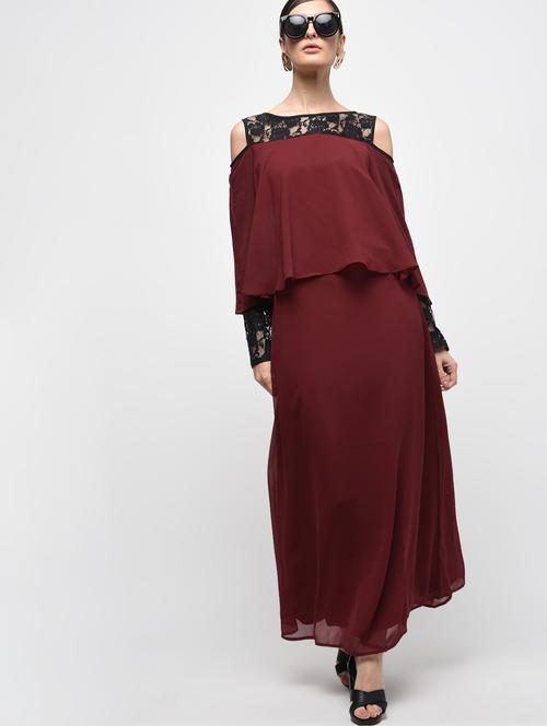 cold shoulder floral lace panel dress - 15928078 - Standard Image - 1