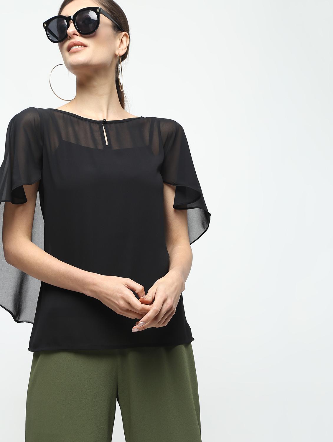 cape detail keyhole neck top - 15928118 - Zoom Image - 2