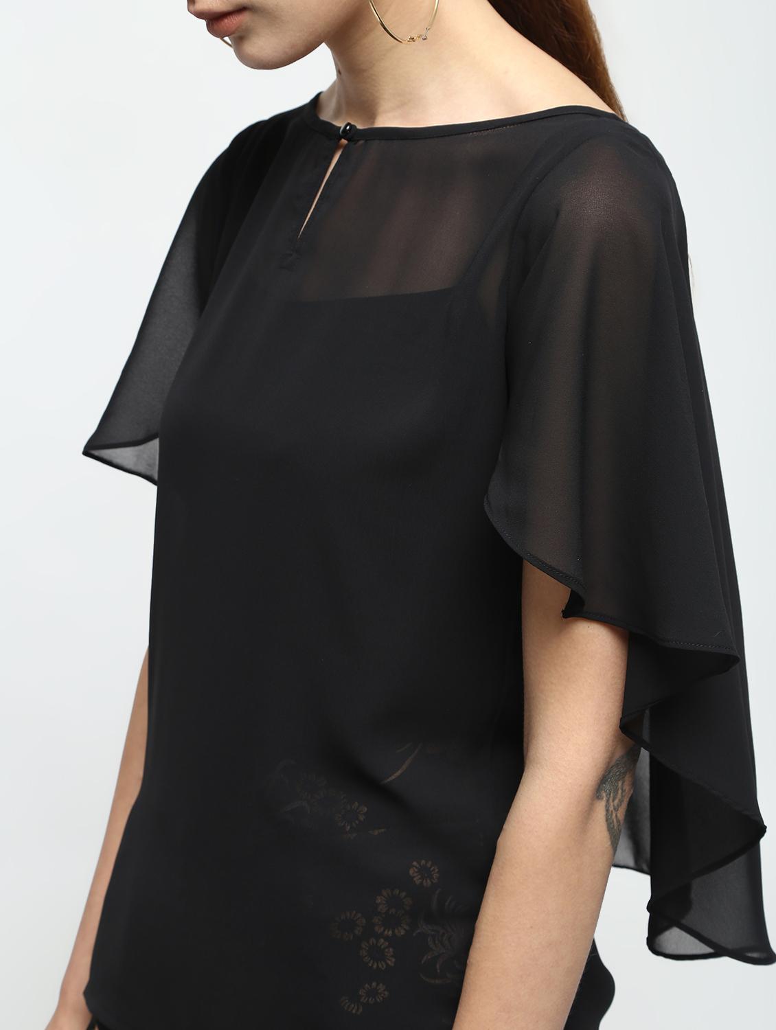 cape detail keyhole neck top - 15928118 - Zoom Image - 5