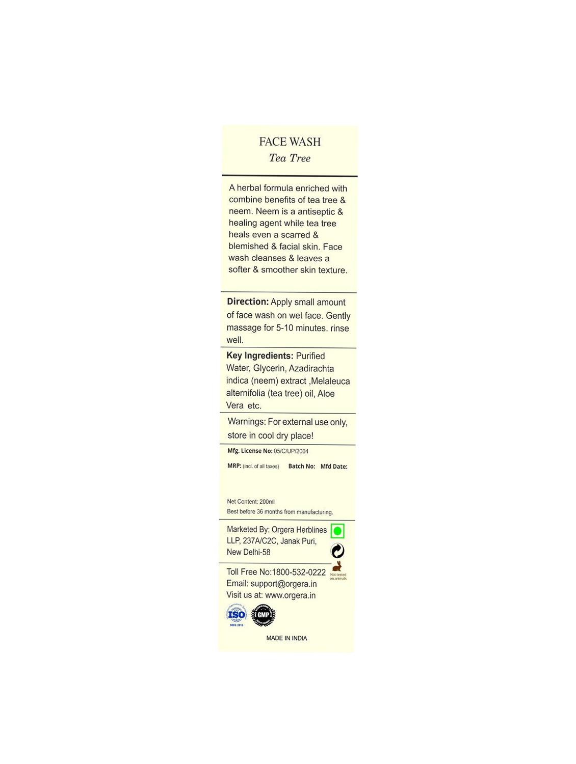 org'era tea tree face wash - 15929559 - Zoom Image - 2