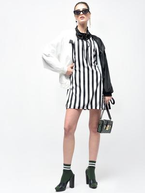 eyelet lace up striped a-line dress - 15930126 - Standard Image - 2
