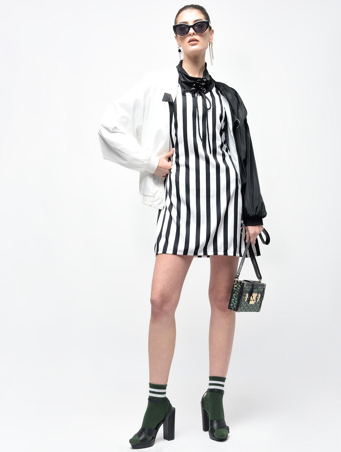 eyelet lace up striped a-line dress - 15930126 - Zoom Image - 2