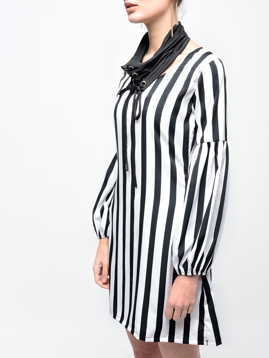 eyelet lace up striped a-line dress - 15930126 - Zoom Image - 5