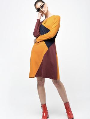 color block gather detail a-line dress - 15930127 - Standard Image - 2