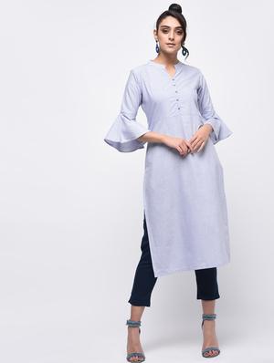 Bell sleeved solid straight kurta - 15933705 - Standard Image - 2