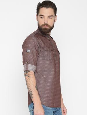 brown cotton short kurta - 15934399 - Standard Image - 2