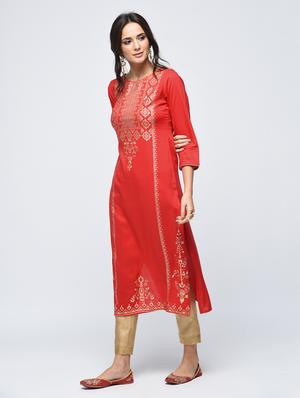foil print straight kurta - 15935875 - Standard Image - 2