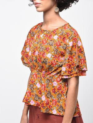 gathered floral flared sleeved top - 15936492 - Standard Image - 5